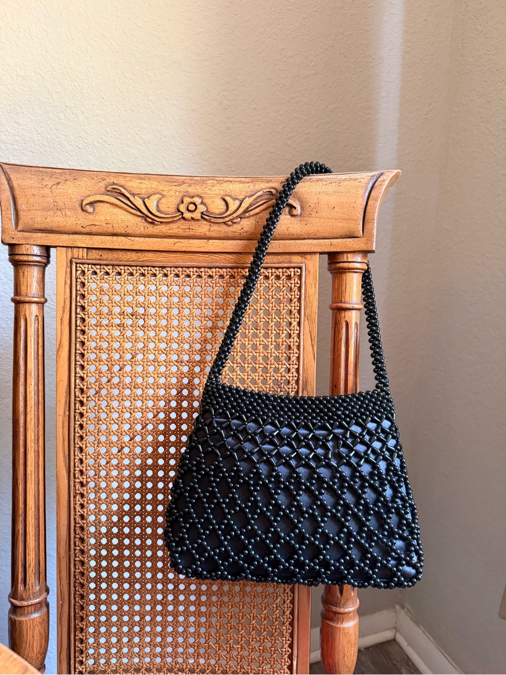 Satin Black Beaded Shoulder Bag
